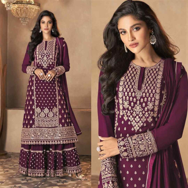 Georgette embroidery work Free Size Gwon party Dress suits For women GN0103 466897161_BD-22467146dd